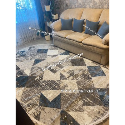 Ковер Коротковорсный Лайт Дизайн 14 Ромбы Синий с Серым Овал